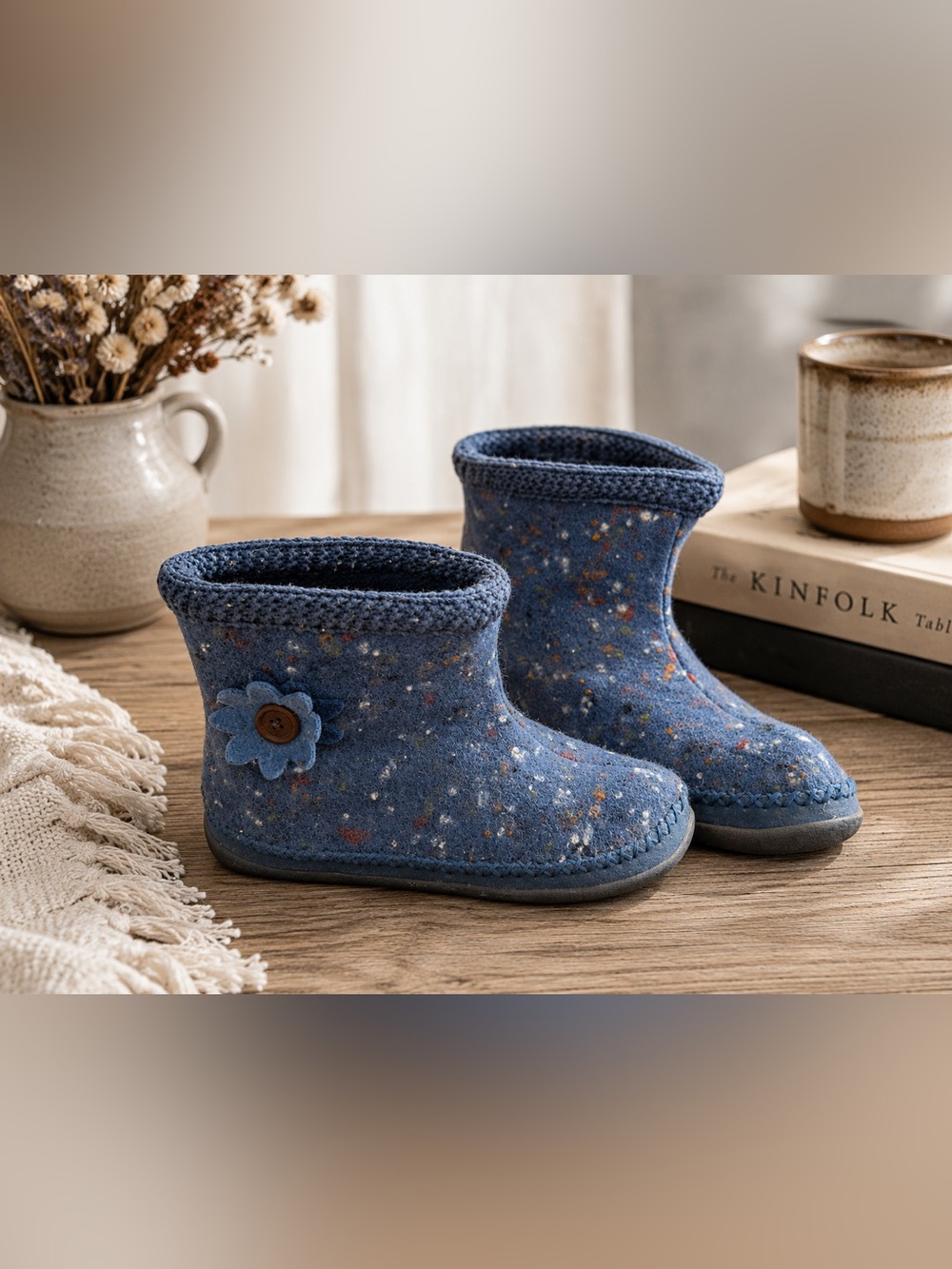 Daniel Green Blue Felted Slipper Boots Floral Cozy Cottagecore Women’s